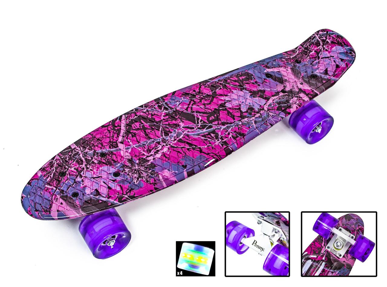 Скейт пені борд 22 дюйми з малюнком РОЖЕВИЙ ЛІС колеса світяться 57х15 см до 75 кг