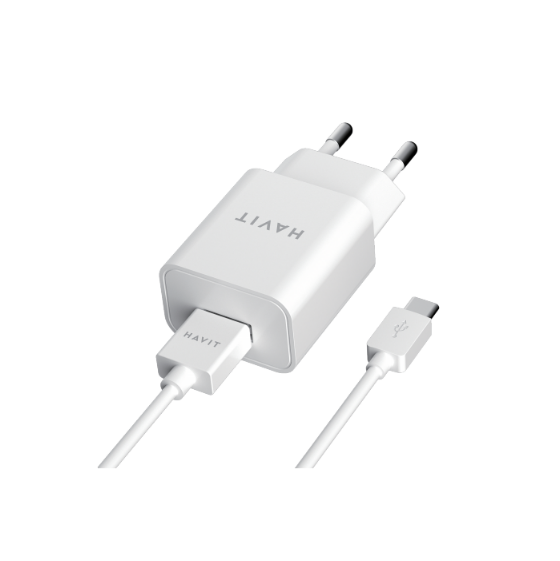 Зарядний пристрій мережевий USB + кабель Type-C 2,0A білий Havit HV-ST113, фото 1