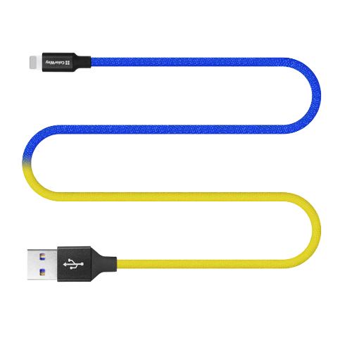 Кабель USB Lightning ColorWay CW-CBUL052-BLY 2,4A 1м синій/жовтий, фото 1