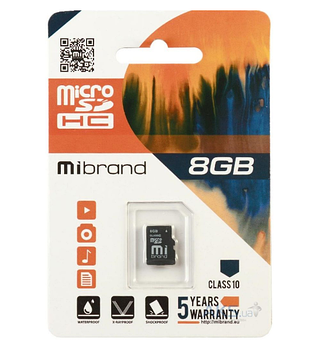 Карта пам'яті microSDHC 8Гб Сlass 6 Mibrand