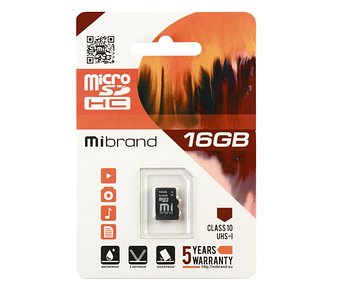 Карта пам'яті microSDHC 16Гб Class 10 (UHS-1) Mibrand