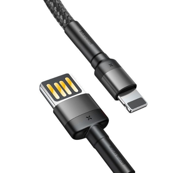 Кабель USB Lightning BASEUS CALKLF-GG1 Cafule 2,4A 1м сірий/чорний, фото 1