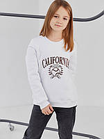 Белая подростковая утепленная кофта - свитшот для девочки с надписью 128-146