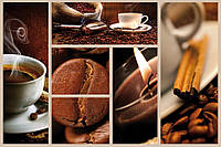 Флизелиновые фотообои для кухни с кофейными чашками 416x254 см Коллаж из кофейных зерен и чашек