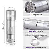 2в1 лампа/ліхтарик 107 для сушіння нігтів, гелевих типс, верхніх форм на батарейках + штамп для стемпінгу, 12 Вт. Срібло, фото 4