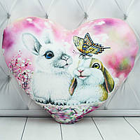 Подушка сердце поздравительная "Кролики", 55 см.
