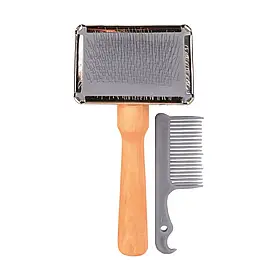 Щітка-пуходерка з дерев'яною ручкою та пластиковий гребінець Trixie 6 см/13 см, набір — dgs