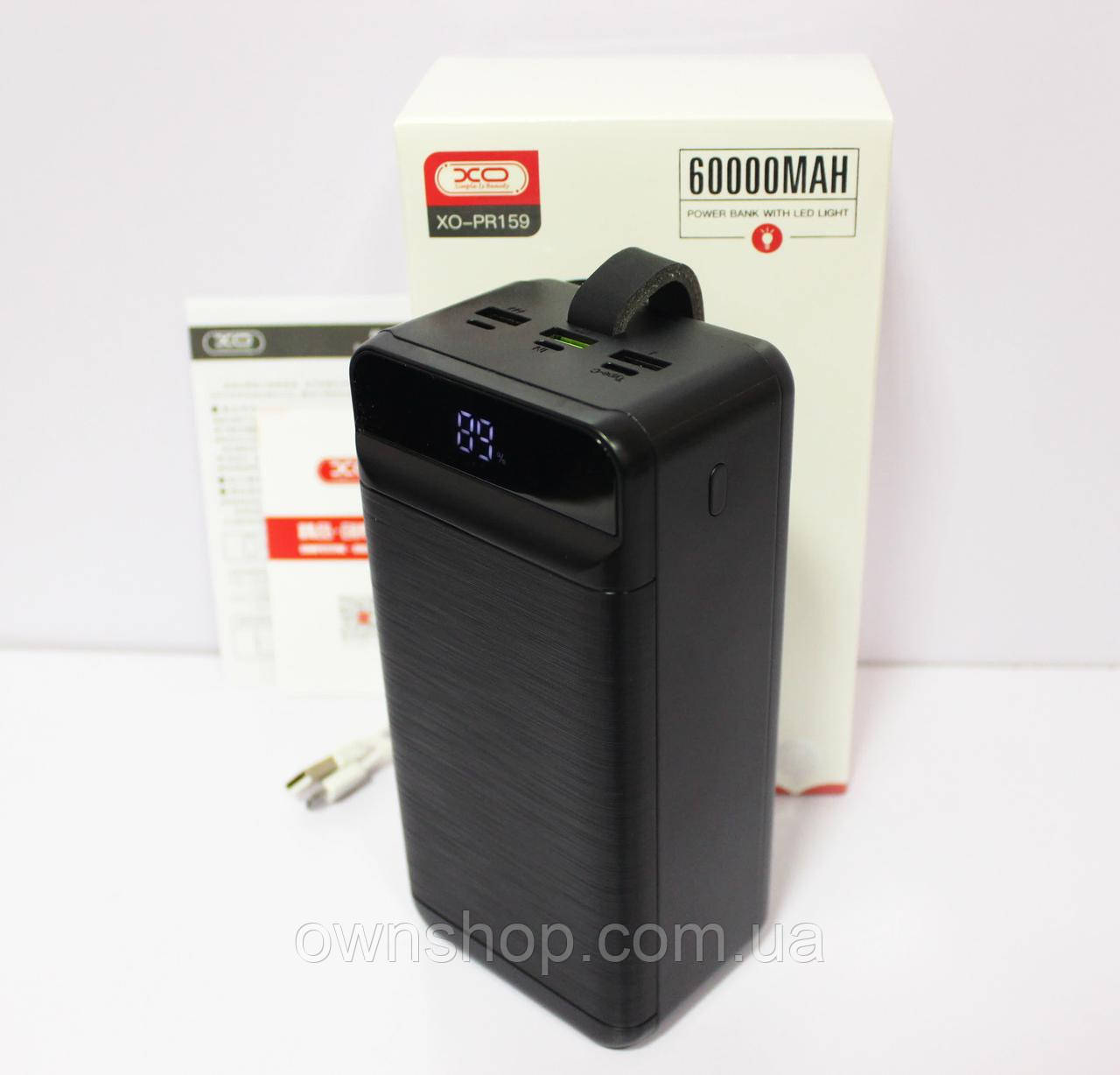 Power Bank ХО-PR159 60000mAh, повербанк, швидка зарядка, Micro USB, USB, Type-C, Lightning