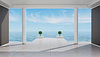 Фотообои 3D в интерьере кухни гостиной 254x184 см Вид на море с большой террасы (1324P4)+клей