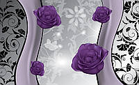 Фотообои в интерьере кухни гостиной 368x254 см Фиолетовые розы на светлом фоне (1243P8)+клей