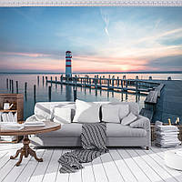 Флизелиновые 3D фотообои в интерьере 416 x 290 см Море - Причал маяк и закат (13315VEXXXXL)+клей