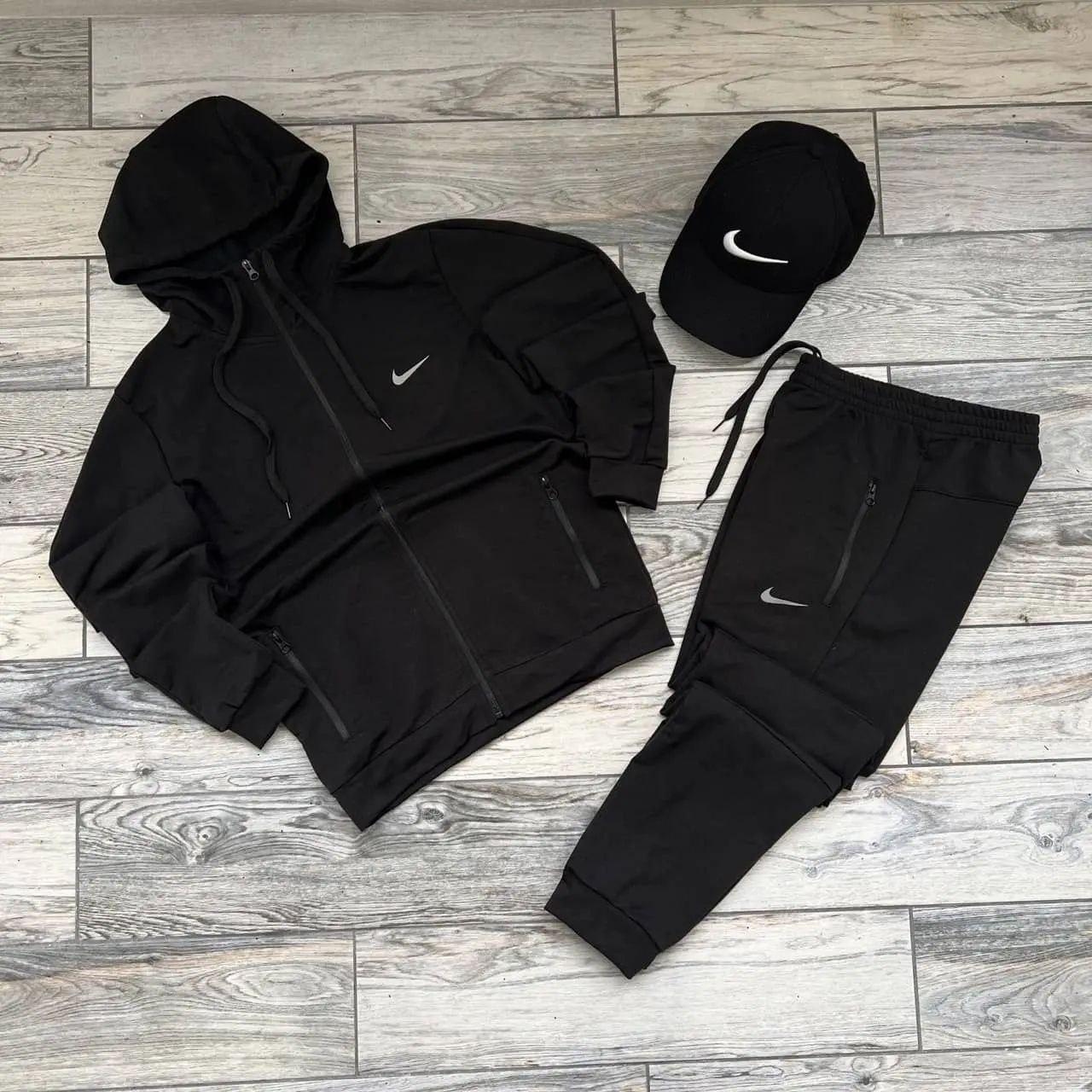 Спортивний костюм Nike чоловічий весняний осінній літній чорний комплект трикотажний кофта штани найк, фото 1