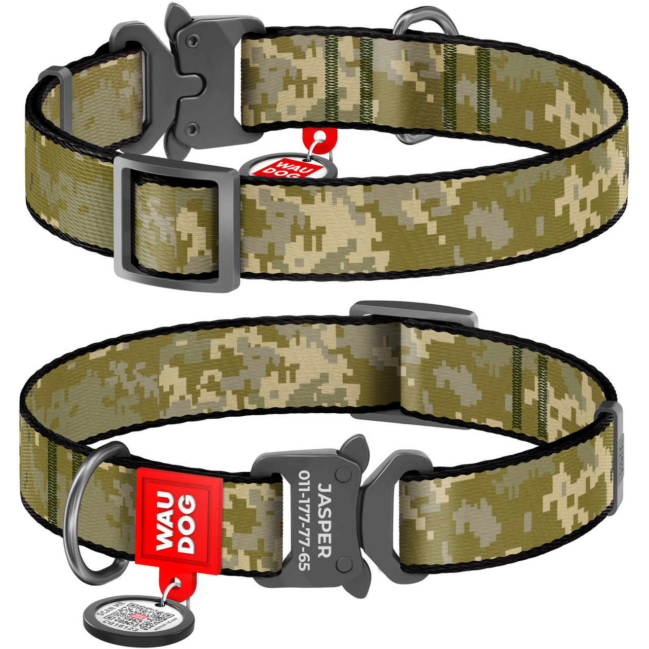 Нашийник нейлон 39-58 см 25 мм Waudog Мілітарі металева пряжка Collar для собак, фото 1