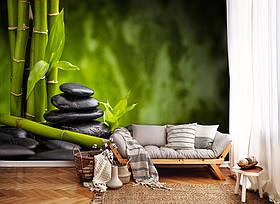 Флізелінові фотошпалери до спальні над ліжком 3D СПА 312x219 см Природа - Чорне каміння та бамбук (13036VEXXL)+клей