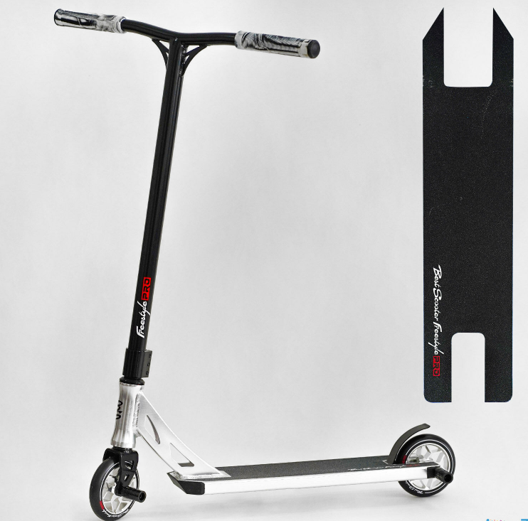 Труковий самокат Best Scooter Freestyle сірий HIC-система пеги алюмінієвий диск та дека колеса PU 120 мм, фото 1