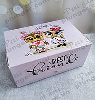 Коробка-контейнер для кондитерських виробів, кольорова Сови рожеві