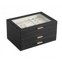 Органайзер для ювелірних прикрас, скринька з висувними ящиками, 26,5х18х13,5 см, Чорний