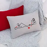 Декоративная подарочная подушка с вышивкой сердечком для влюбленных, девушки, жены «Рибалка» флок