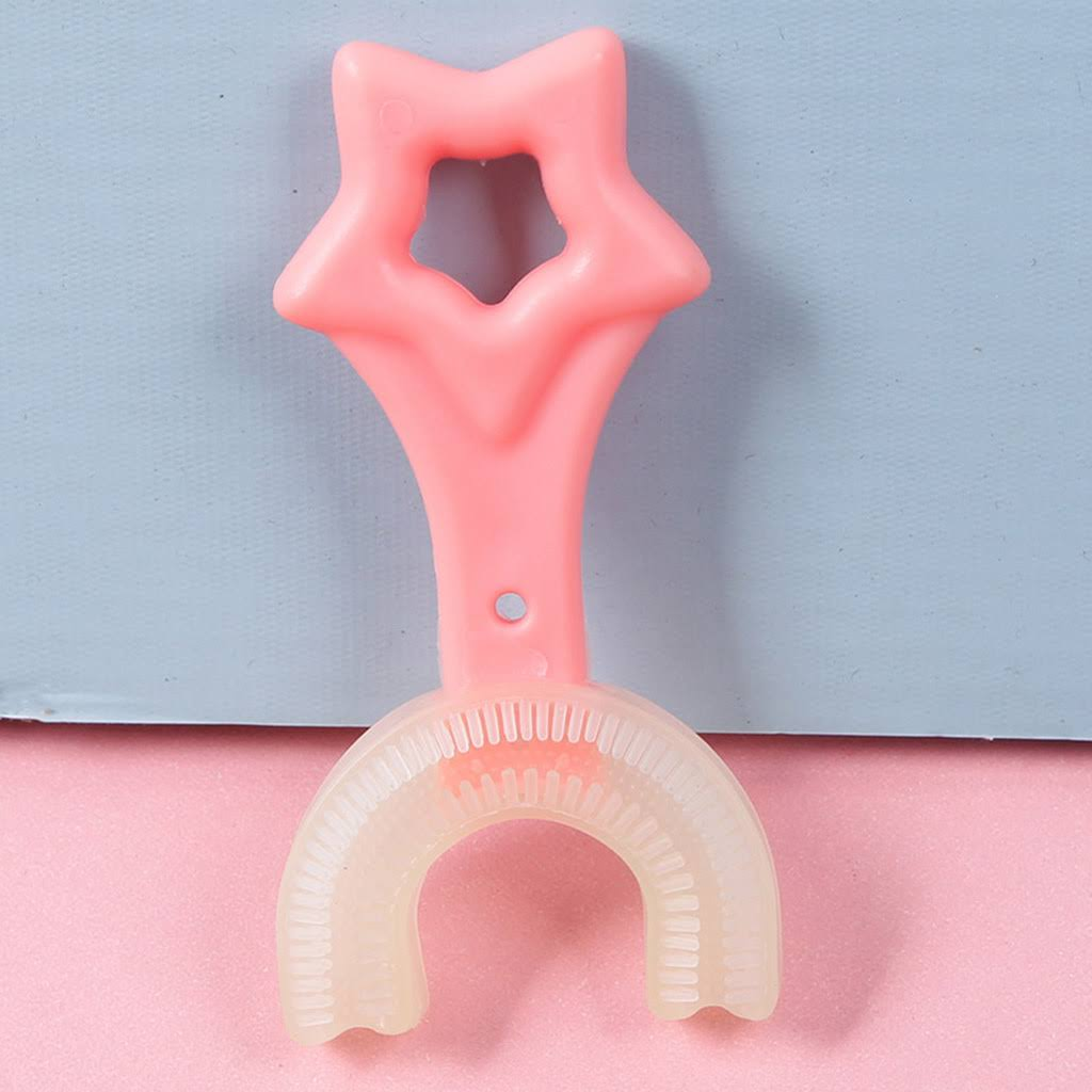 Дитяча зубна щітка, У-подібна 2-6 років / Прилад для чищення зубів / U - образна / Рожева/ 360 градусів