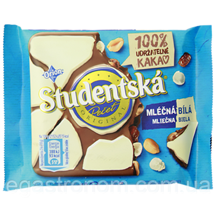 Шоколад молочно-білий з арахісом та родзинками Студентська Studentska 90g 15шт/ящ (Код: 00-00013449)