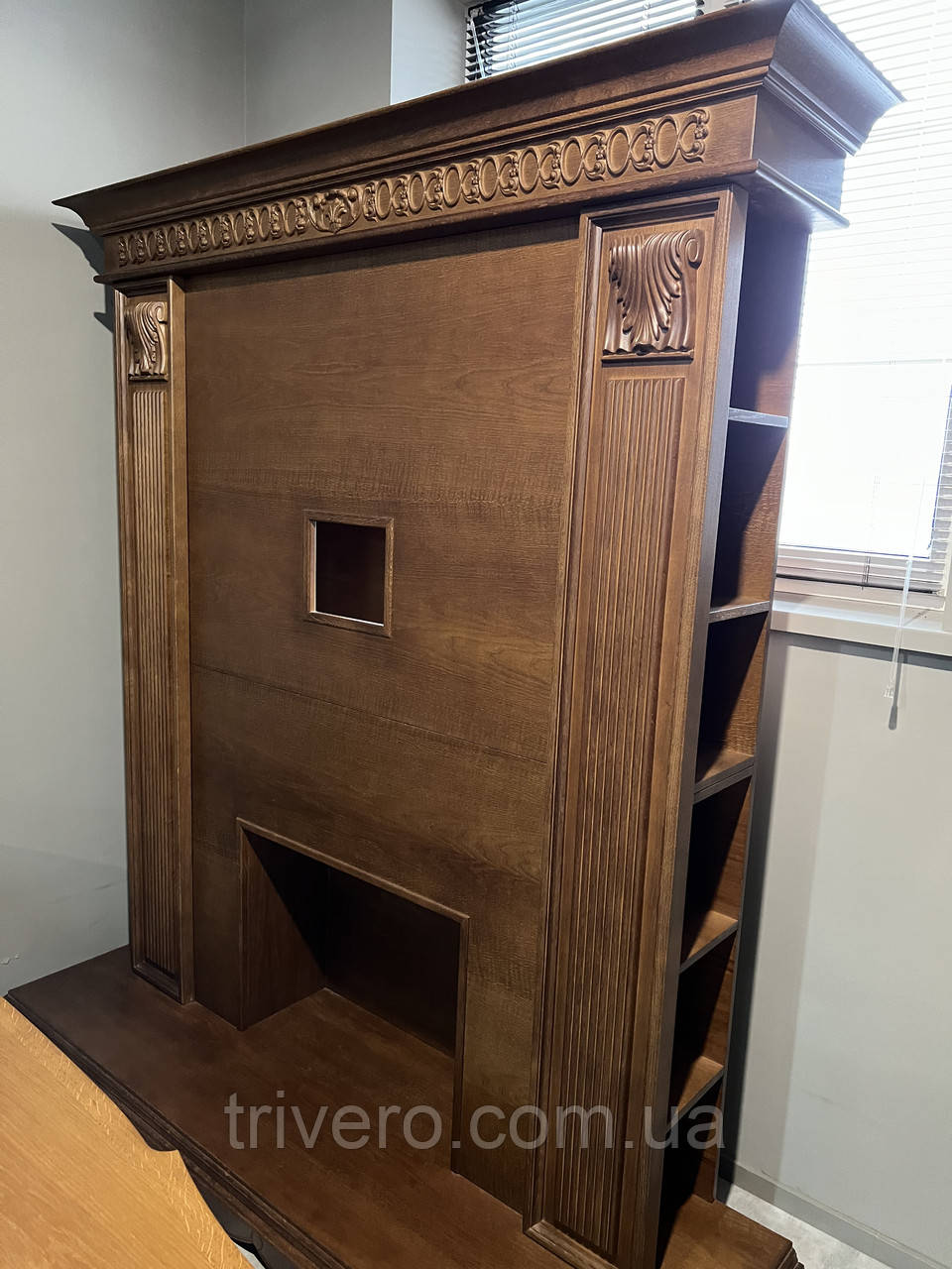 Стенка в Гостиную Тумба ТВ с Порталом Под Камин, Свечи, Зеркало ...