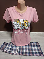 Подростковая пижама для девочки Турция Marilynmod Котята 15-18 лет 100%хлопок розовая