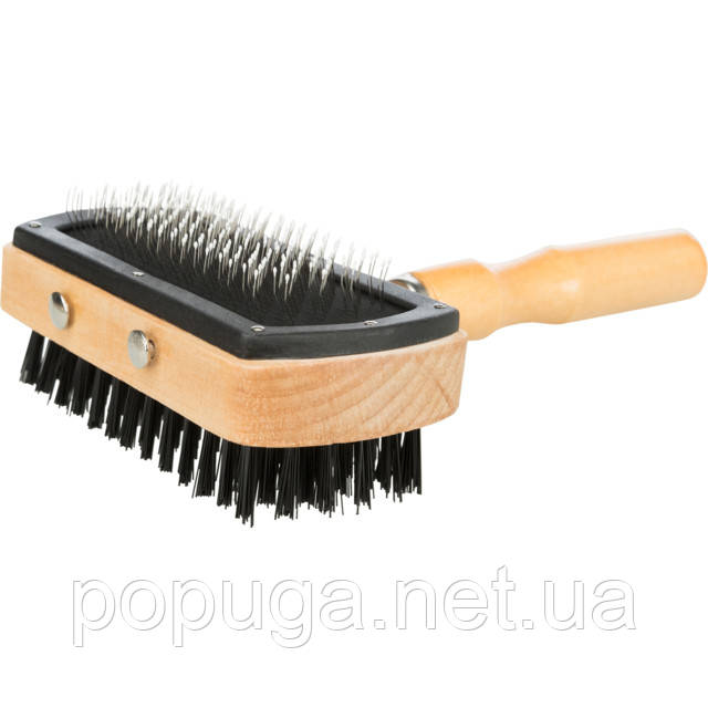 Щітка-пуходерка Trixie двостороння, з дерев'яною ручкою та захисними кульками 10 см/18 см, фото 1