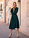 Молодіжне жіноче плаття на запах з костюмної тканини, темно-зелене, фото 2