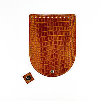 Клапан из кожи для вязаной сумки с кнопкой магнит, форма овал, 23х17см, мат рептилия рыжий