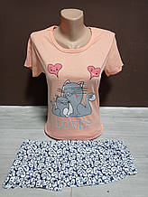Жіночий комплект для сну Жіноча піжама двійка Мурр з футболкою та бриджами 40-46 розміри Туреччина Marilynmod 100% бавовна персик