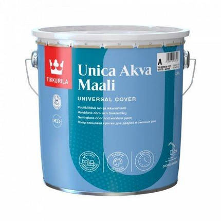 Універсальна акрилова емаль Tikkurila Unica Akva напівглянсова 0,9л, фото 1