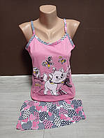 Піжама підліткова для дівчинки майка з шортами Туреччина 12-18 років 100% бавовна рожева  малина