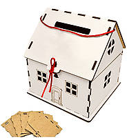 Деревянный Белый Домик (В Разобранном Виде) Копилка Подарочная Коробка Упаковка для Подарка из ЛДВП 15 см