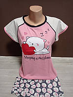 Підліткова піжама для дівчинки Туреччина Котик Аніме футболка та шорти 10-16 років  рожева