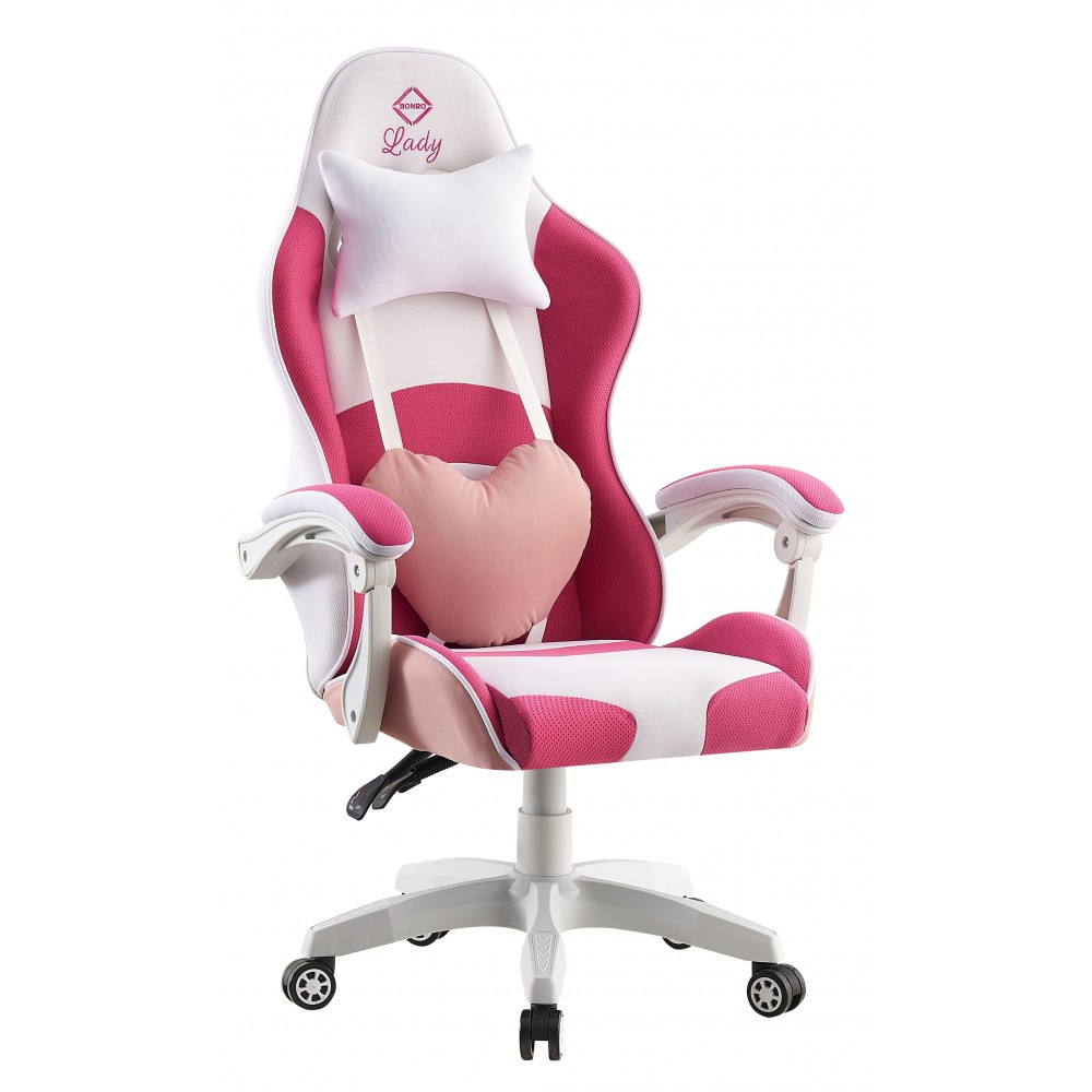 Геймерське розкладне крісло для дівчат ігрове для приставки стілець комп'ютерний Bonro B 807 рожевий з білим
