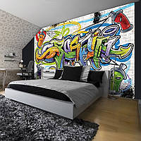 Фото шпалери написи 254x184 см Для підлітків Барвисті графіті на цегляну стіну (1399P4)+клей