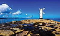 Фото обои 3Д камни 368x254 см Ветряная мельница на скалистом берегу (1567P8)+клей