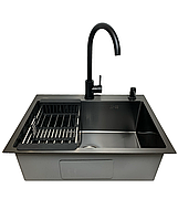 Мийка кухонна Vior 60*45 (см) з чорною PVD поверххнею (змішувач + кошик + дозатор + сифон)