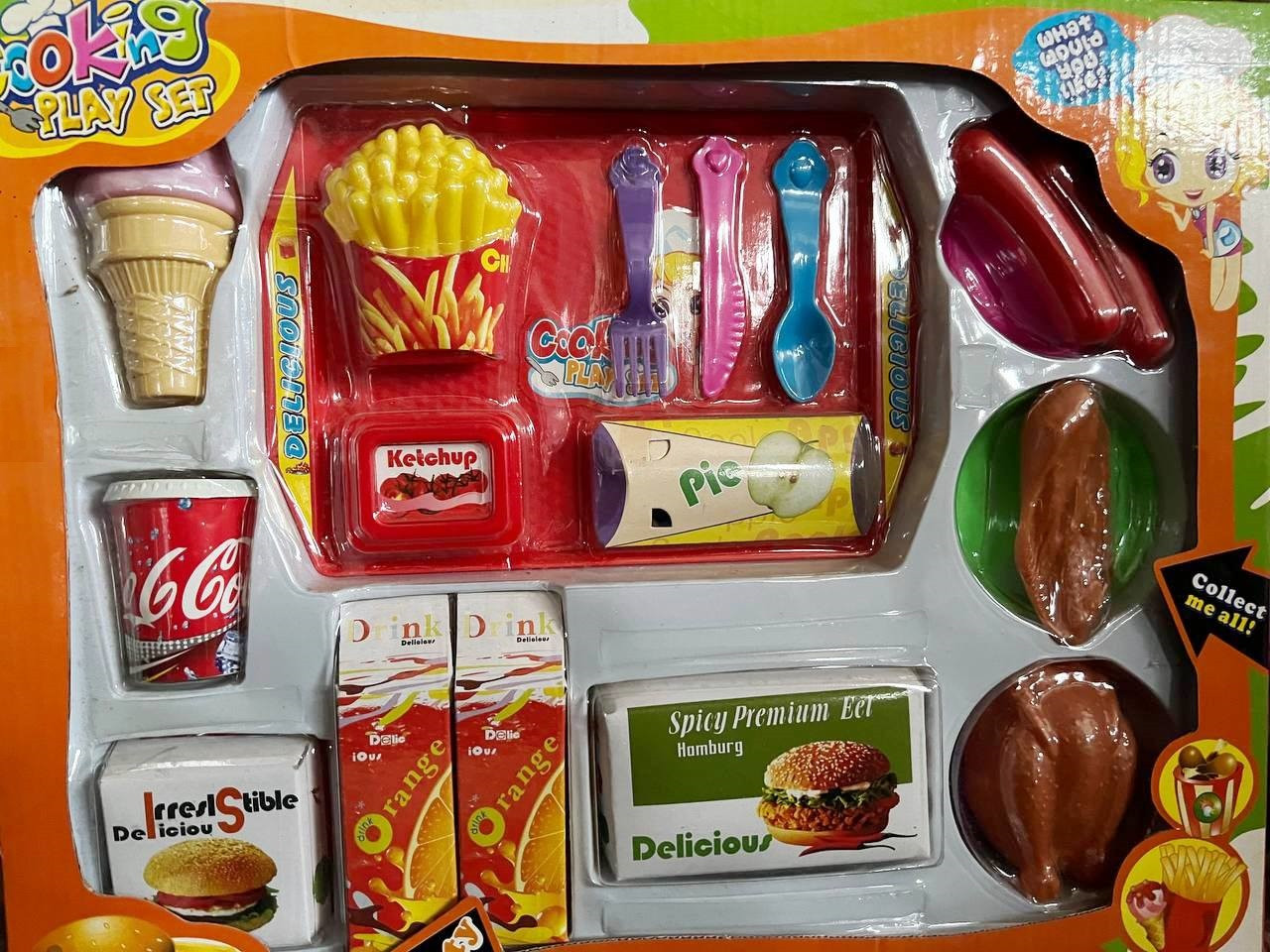 Іграшковий набір Продукти 777C Фастфуд, дитяча іграшка, кухня, хот дог, картопля фрі, гамбургер, сік