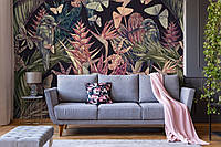 Фото обои с листьями на стену 254x184 см Природа Тропические растения Бабочки и птицы (14115P4)+клей