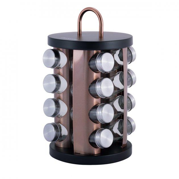 Набір ємностей Kamille для спецій КАРКАС НЕРЖ Сталь на круглій підставці 16 шт. KM-7041, фото 1