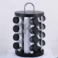 Набір ємностей для спецій 16 шт. Kamille на круглій підставці з неіржавкої сталі (KM-7043)