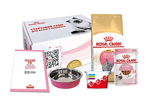 Royal Canin Kitten British Shorthair 0.4кг для кошенят британської породи + стартовий набір (пауч, миска, мірний стакан)