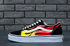 Молодіжні кеди Vans Old Skool Flame Ванс Олд Скул жіночі з принтом полум'я бавовна замша, фото 2