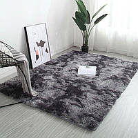 Приліжковий килимок для ніг Травка 80х200 см Ковер для дому пухнастий із довгим ворсом хутряний темно-сірий