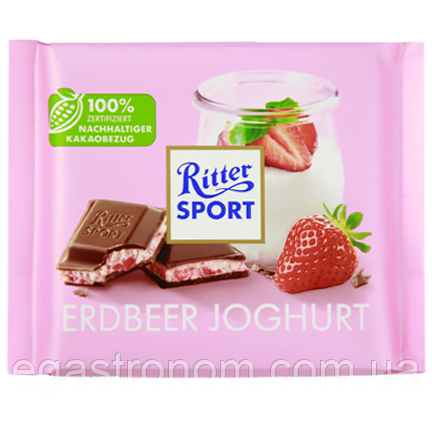 Шоколад Ріттер Спорт полуниця йогурт Ritter Sport erdbeer joghurt 100g 12шт/ящ (Код: 00-00003964)