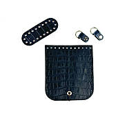 Набір шкіряної фурнітури для сумки Міні на магніті, натуральна шкіра, мат рептилія вугілля