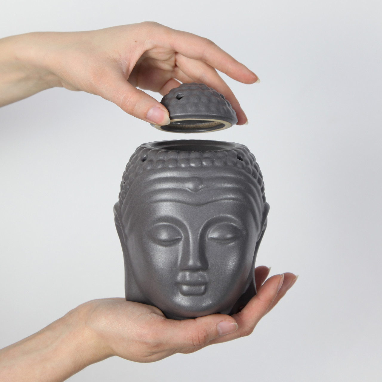 Аромалампа керамічна для ефірних масел Будда сірий матовий