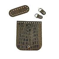 Набір шкіряної фурнітури для сумки Міні на магніті, натуральна шкіра, мат рептилія горіх