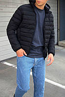 Мужская куртка черная весенняя осенняя до 0*С с капюшоном водонепроницаемая | Ветровка мужская демисезонная